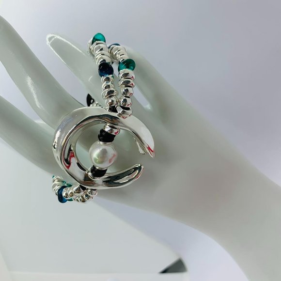 UNO de 50 blue Murano glass white pearl silver "Dune" declaration bracelet Women - Picture 7 of 8